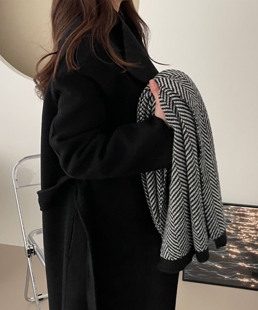 Herringbone Pattern Check Knit Long Scarf/muffler