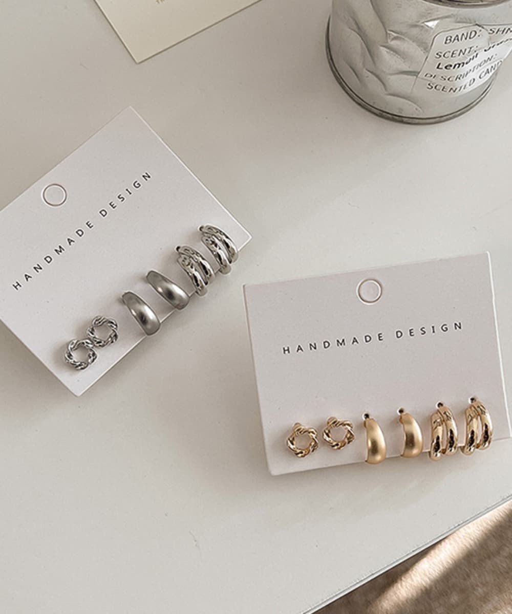 Classic Half Rings With Titanium Posts Earrings Set