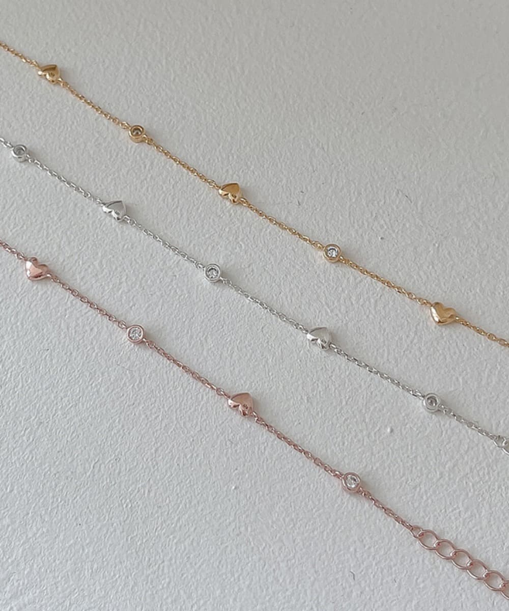 Mini Volume Heart Chain Silver Bracelet (3 Colors)
