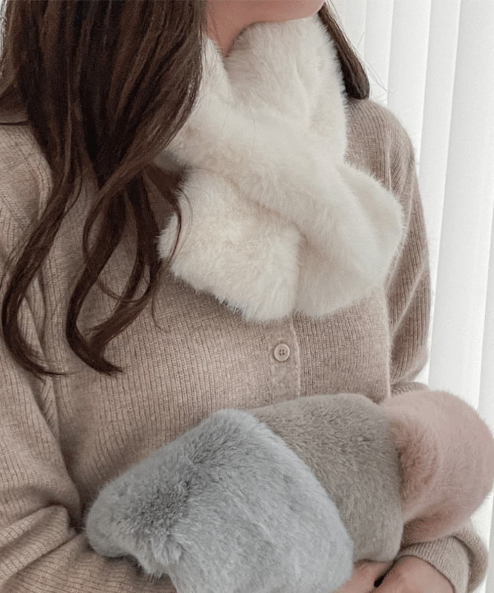 Two-sided Eco-fox Faux Fur Rabbit Hair Looped Mink Scarf Neck Warmer