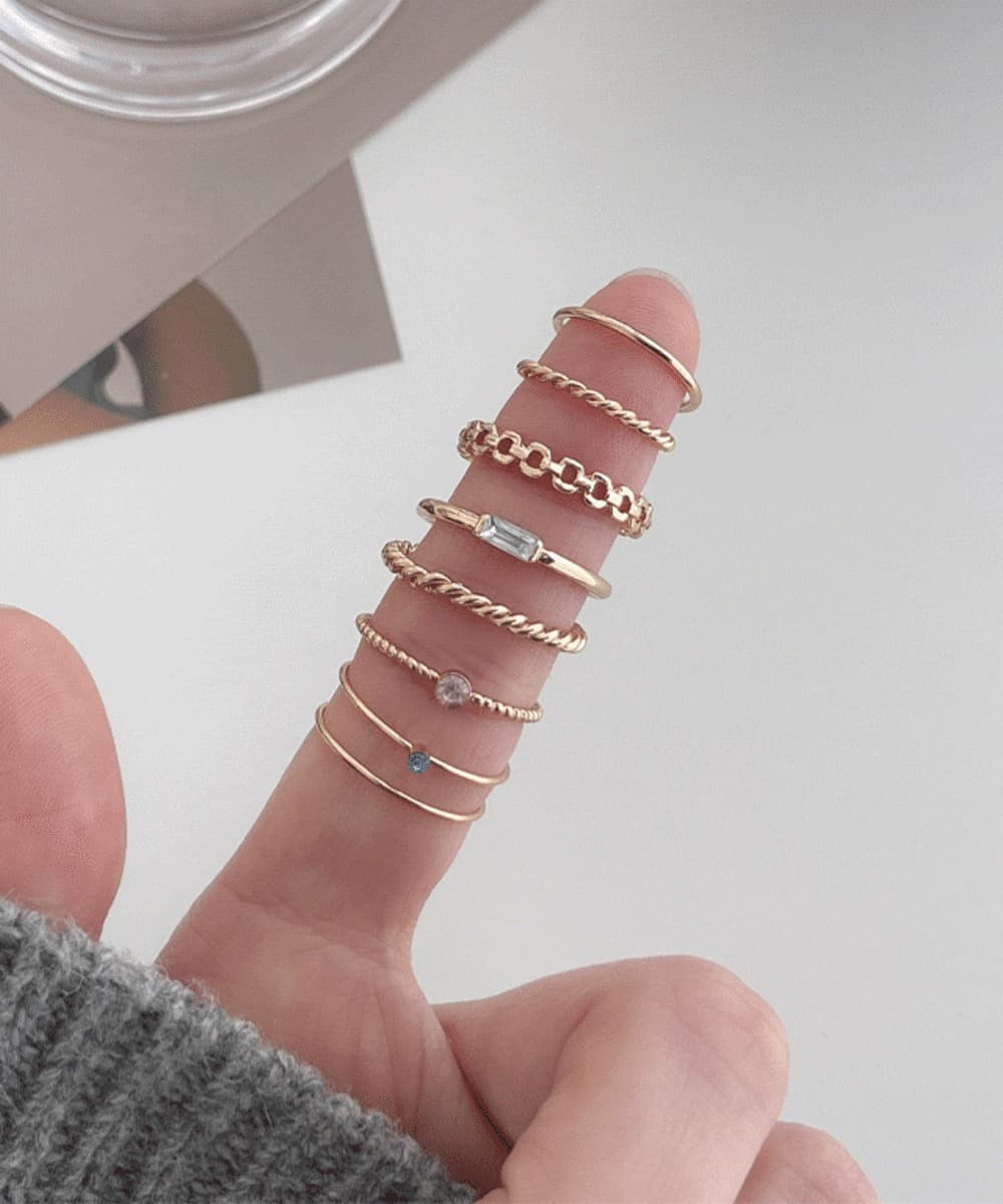 Tiny Stone Layered Ring Set (2 Colors)