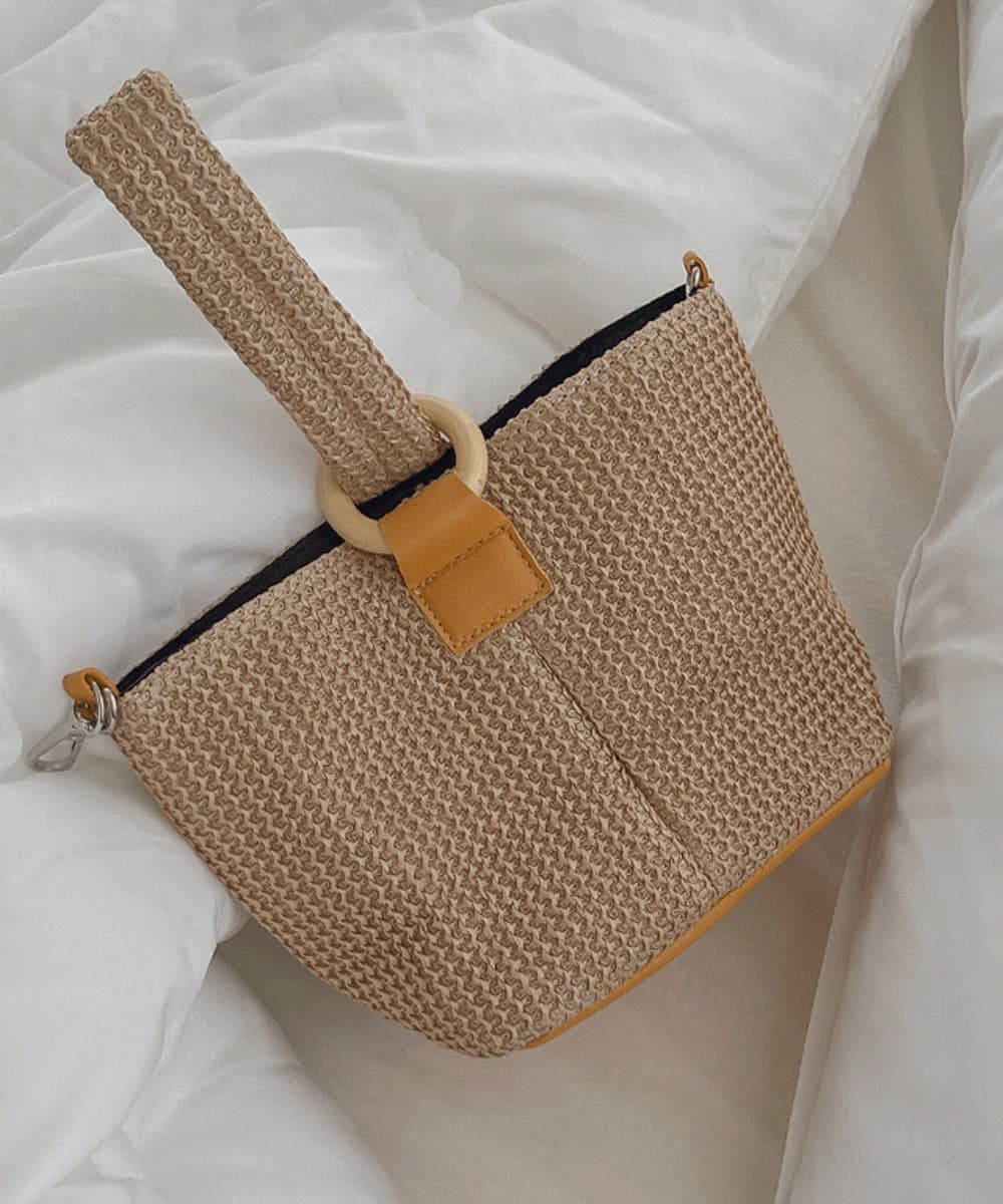 Rattan Handle Mini Bucket Bag Tote