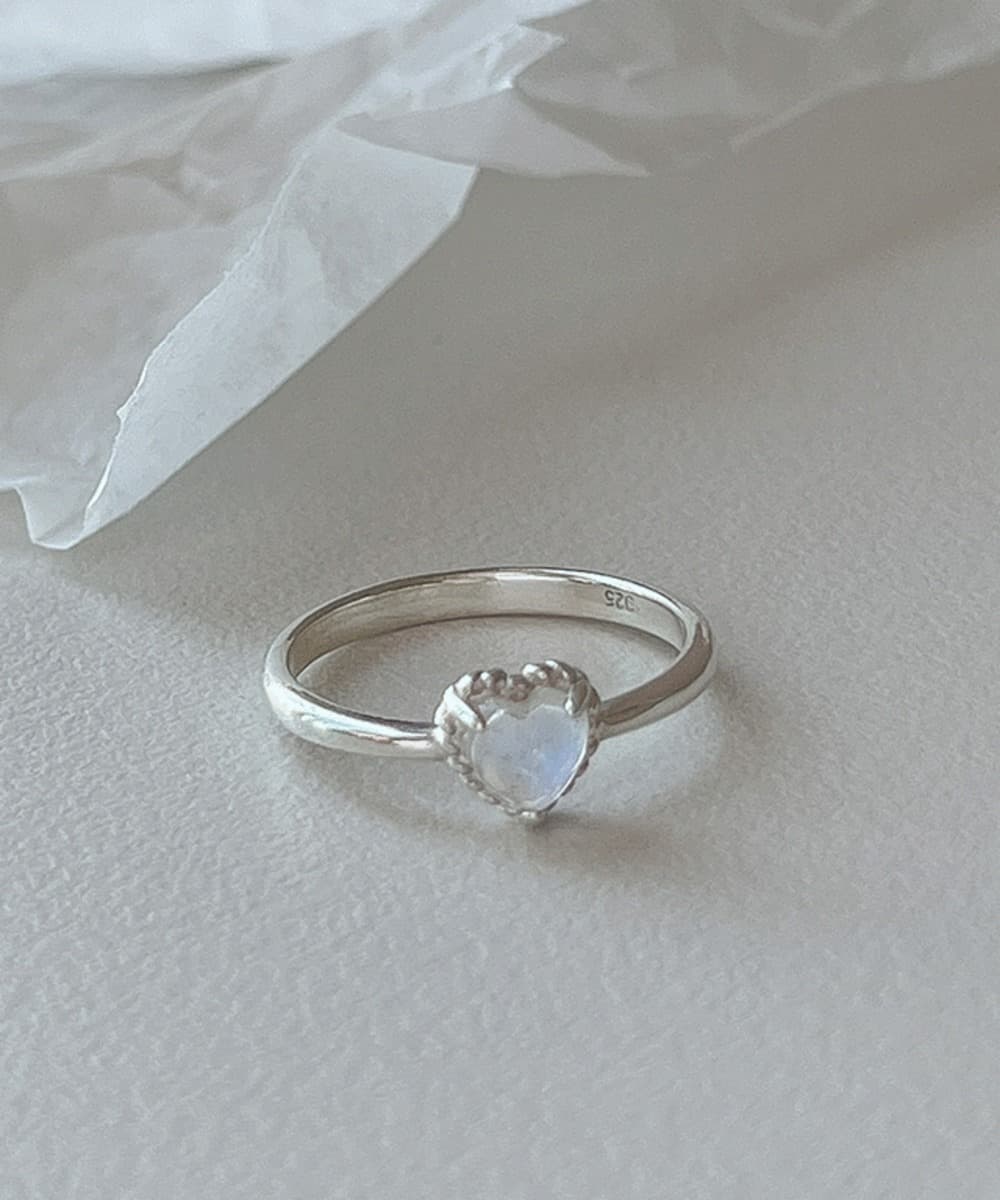 Heart Moonstone Birthstone Silver Ring