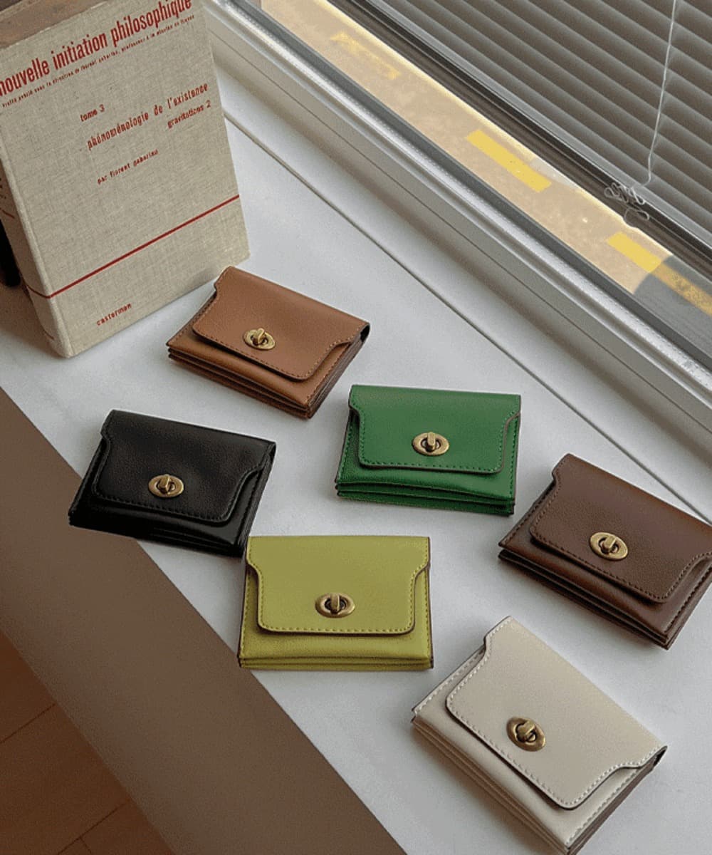Accordion Buckle Leather Card Coin Wallet