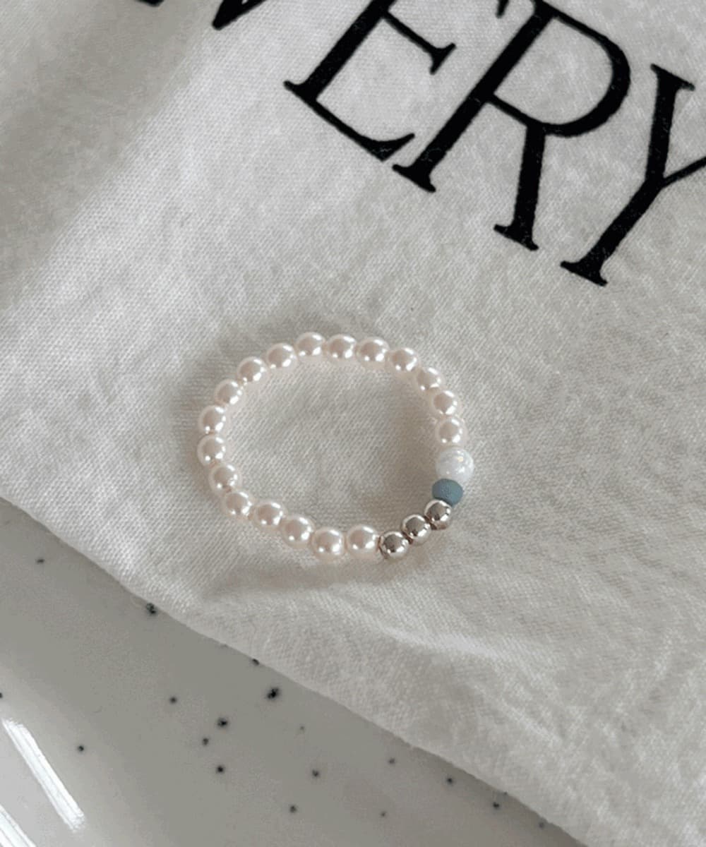 Opal Pearl Beaded Band Ring With Silver Ball