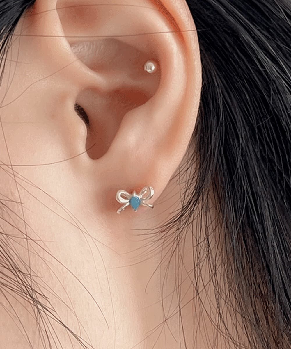 Butterfly Ribbon Stud Stone 925 Silver Earrings