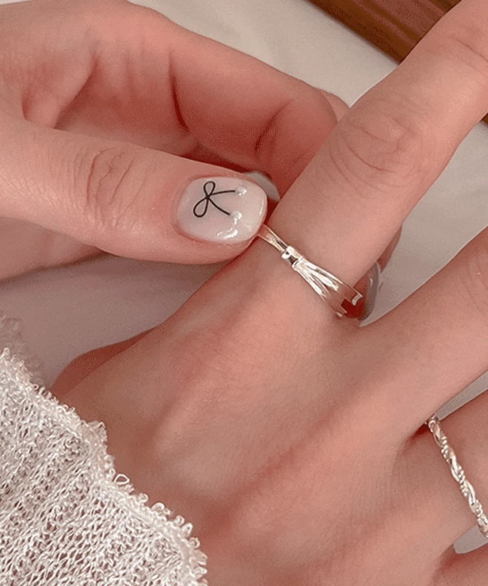 Half Flat Ribbon 925 Silver Open Ring