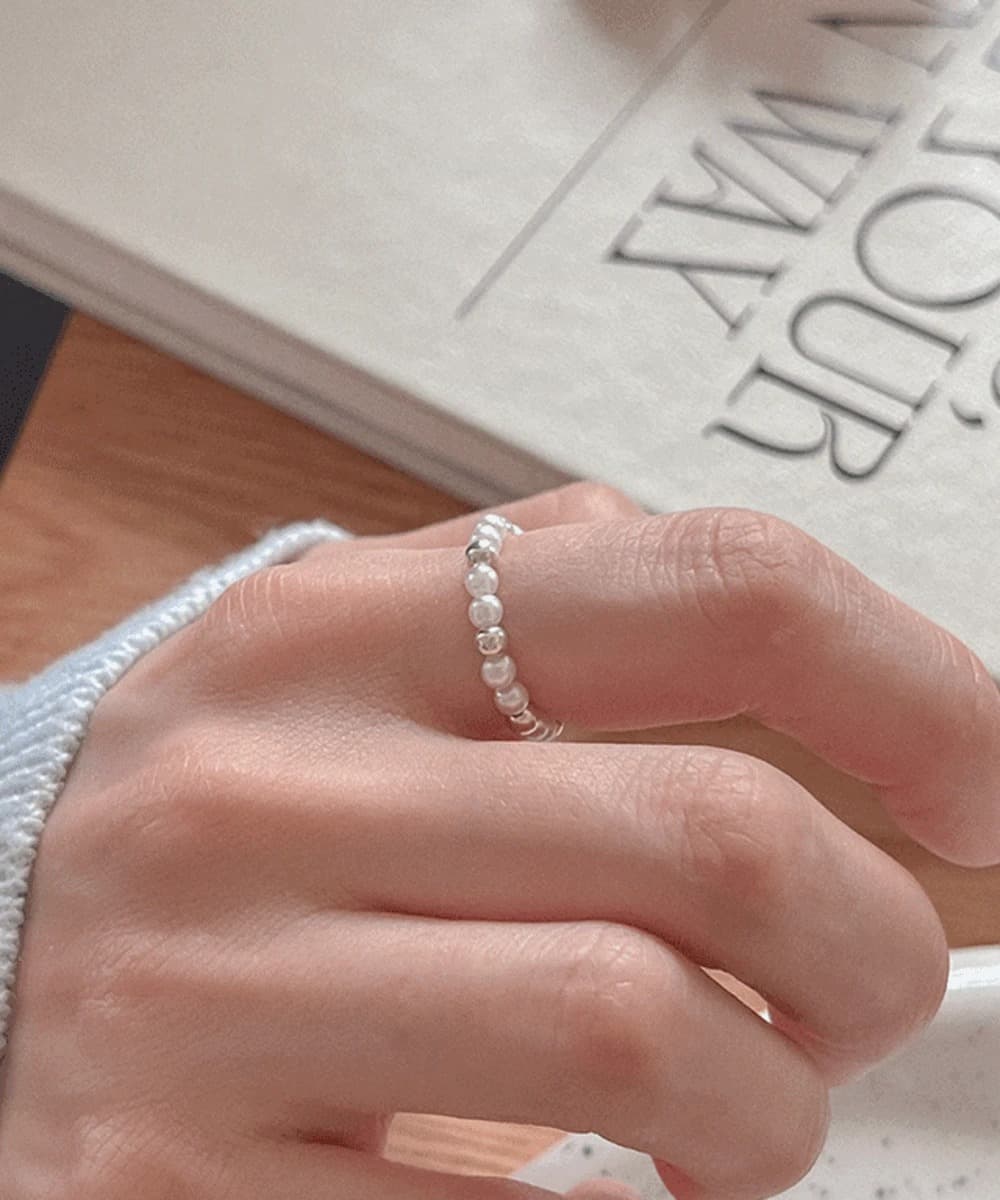 Pearl Ball Sterling Silver Bangle Band Ring
