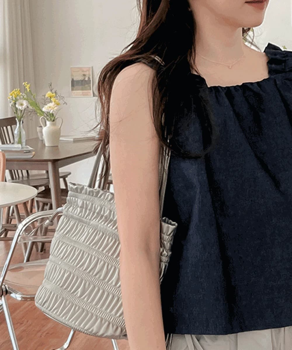Pleated String Bucket Bag Shoulder Bag